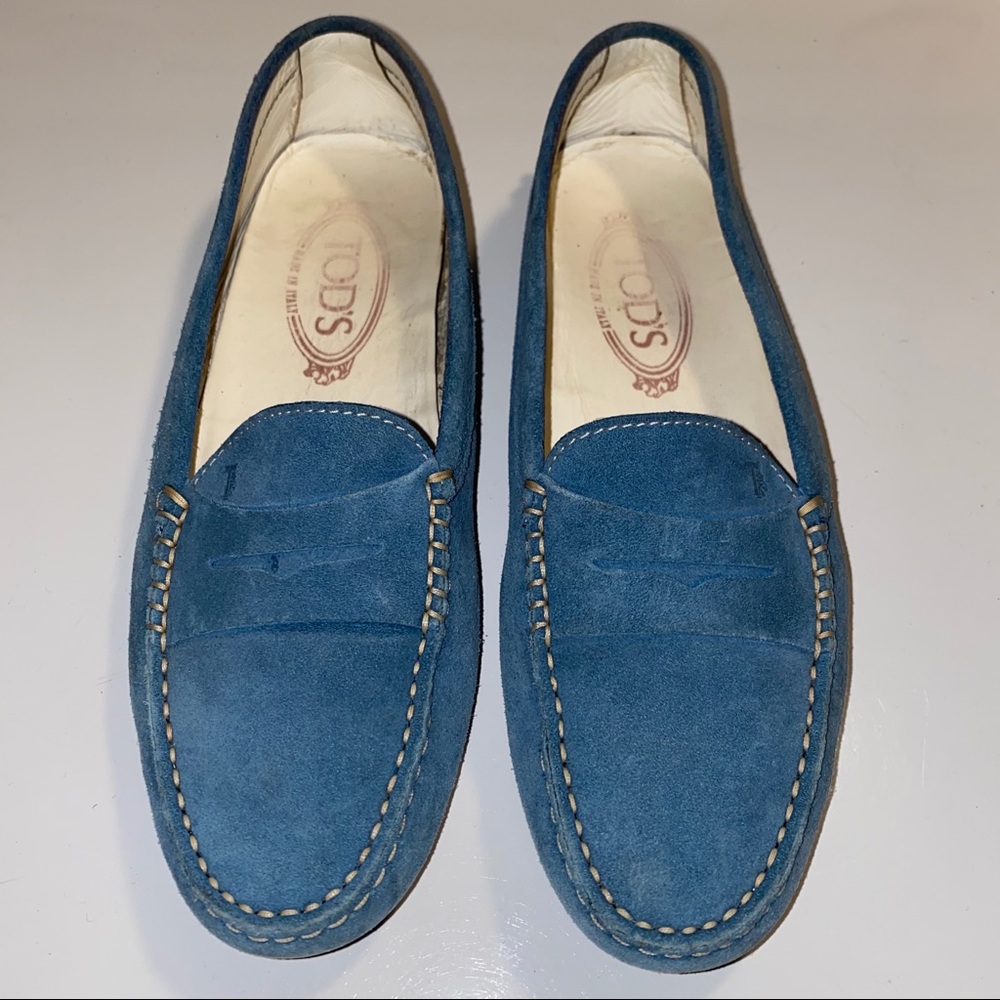Tod’s Blue Suede Gommino Driving Loafers Moccasins